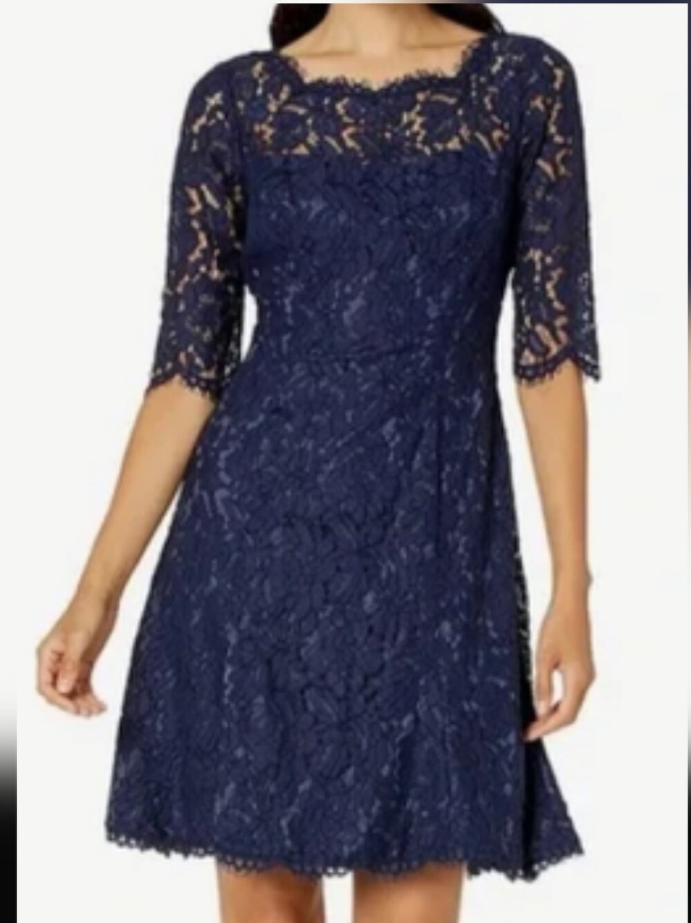 NWT Eliza J Navy Eyelash Lace Fit & Flare Dress Size 12